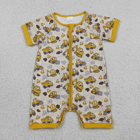 Baby Boys Short Sleeve Excavators Tractors Zipper Short Romper