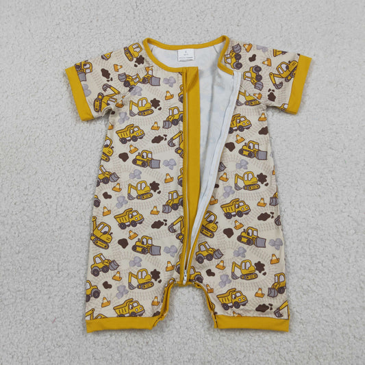 Baby Boys Short Sleeve Excavators Tractors Zipper Short Romper