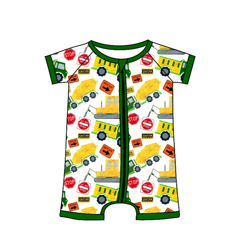 Baby Boys Short Sleeve Excavators Tractors Zipper Romper Preorder