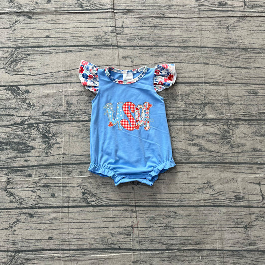 Embroidery USA Baby Girls Flutter Sleeve 4th of July Ruffle Rompers Preorder