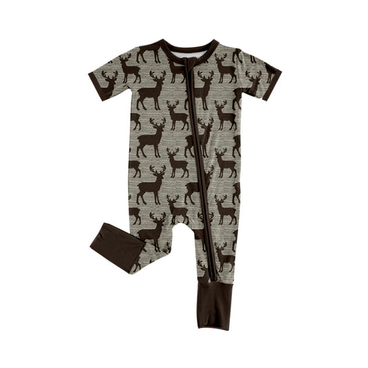 Baby Boys Short Sleeve Deer Two Way Zip Convertible Hunting Rompers Preorder