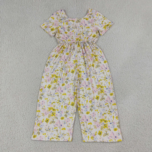 Baby Girls Short Sleeve Colorful Flowers Jumpsuits