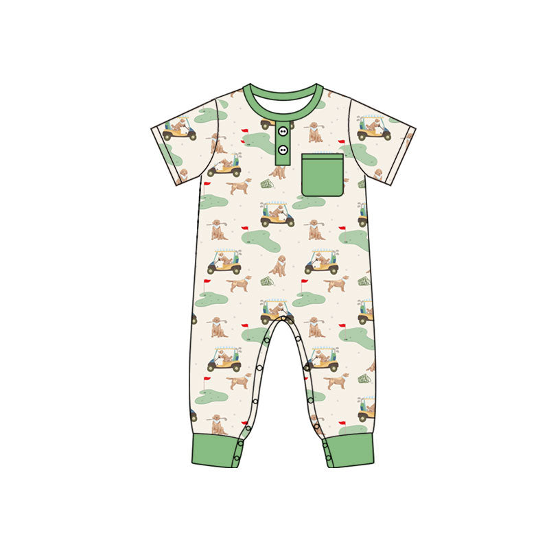 Baby Boys Short Sleeve Golf Button Pocket Rompers Preorder