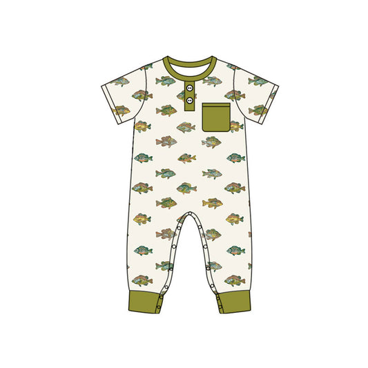 Baby Boys Short Sleeve Fishes Button Pocket Hunting Rompers Preorder