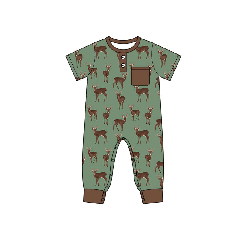 Baby Boys Short Sleeve Deer Button Pocket Hunting Rompers Preorder