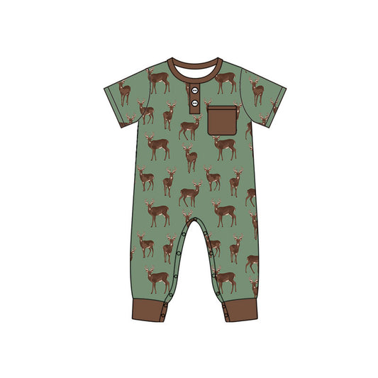 Baby Boys Short Sleeve Deer Button Pocket Hunting Rompers Preorder