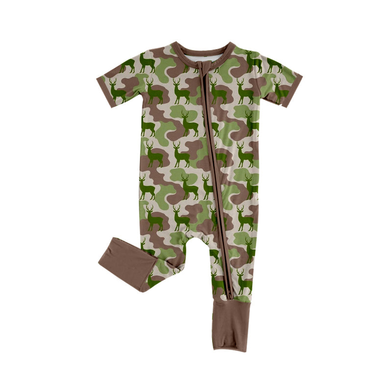Baby Boys Southern Camo Deer Two Way Zip Convertible Hunting Rompers Preorder