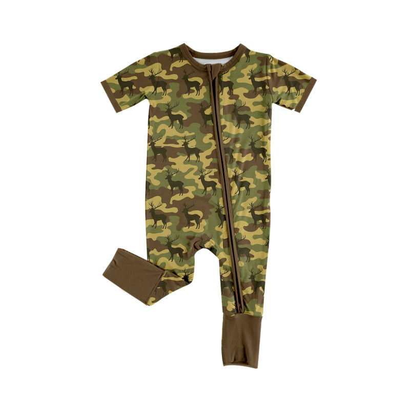 Baby Boys Southern Camo Deer Two Way Zip Convertible Hunting Rompers Preorder