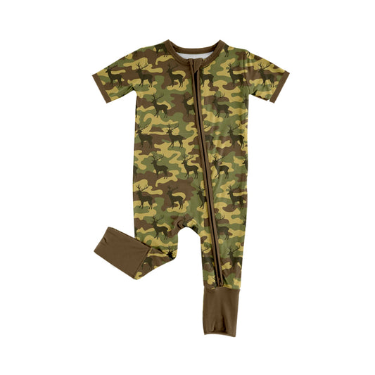 Baby Boys Southern Camo Deer Two Way Zip Convertible Hunting Rompers Preorder