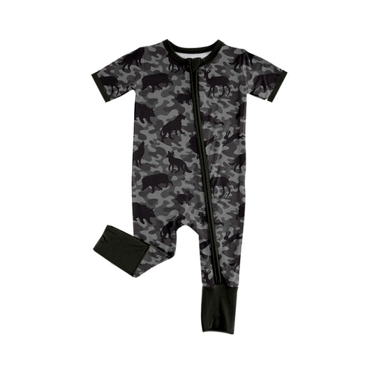 Baby Boys Southern Camo Animals Two Way Zip Convertible Hunting Rompers Preorder