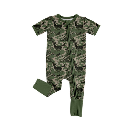 Baby Boys Southern Camo Deer Ducks Two Way Zip Convertible Hunting Rompers Preorder