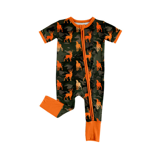 Baby Boys Southern Camo Deer Two Way Zip Convertible Hunting Rompers Preorder