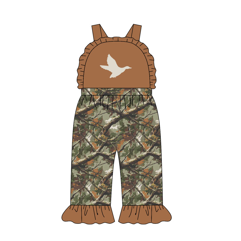 Baby Girls Strap Duck Leaves Camo Ruffle Pant Hunting Jumpsuits Preorder