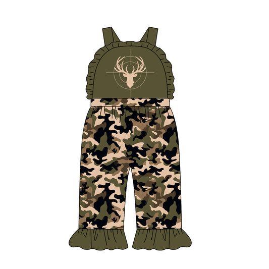 Baby Girls Strap Deer Black Green Camo Ruffle Pant Hunting Jumpsuits Preorder