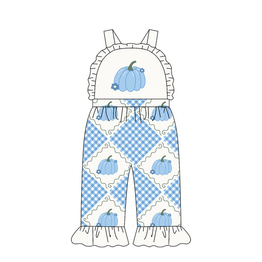 Baby Girls Strap Flowers Pumpkins Fall Ruffle Pant Hunting Jumpsuits Preorder