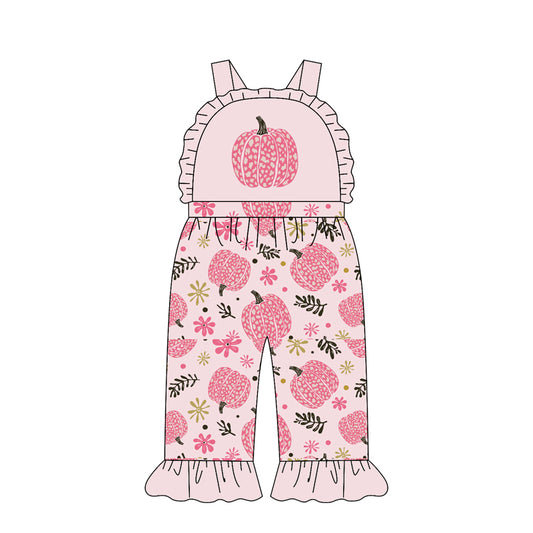 Baby Girls Strap Flowers Pumpkins Fall Ruffle Pant Hunting Jumpsuits Preorder