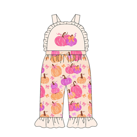 Baby Girls Strap Bows Pumpkins Fall Ruffle Pant Hunting Jumpsuits Preorder