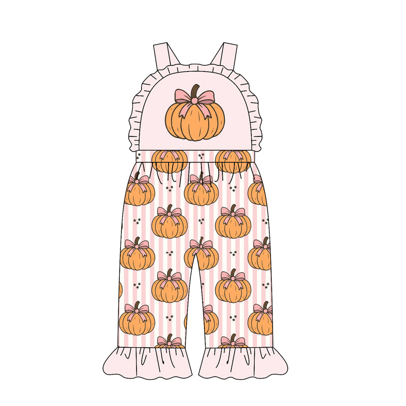 Baby Girls Strap Bows Pumpkins Fall Ruffle Pant Hunting Jumpsuits Preorder
