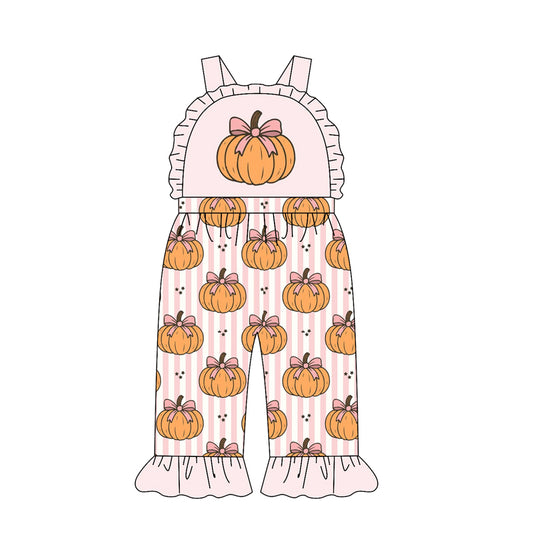 Baby Girls Strap Bows Pumpkins Fall Ruffle Pant Hunting Jumpsuits Preorder