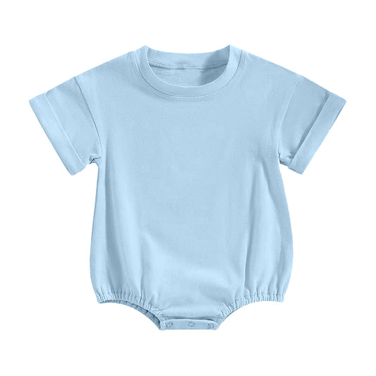 Baby Kids Short Sleeve Light Blue Cotton Rompers Preorder