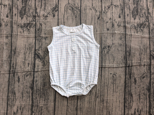 Baby Kids Sleeveless Light Blue Checked Button Pocket Rompers Preorder