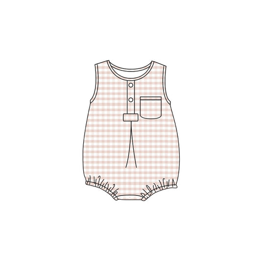 Baby Kids Sleeveless Light Pink Checked Button Pocket Rompers Preorder