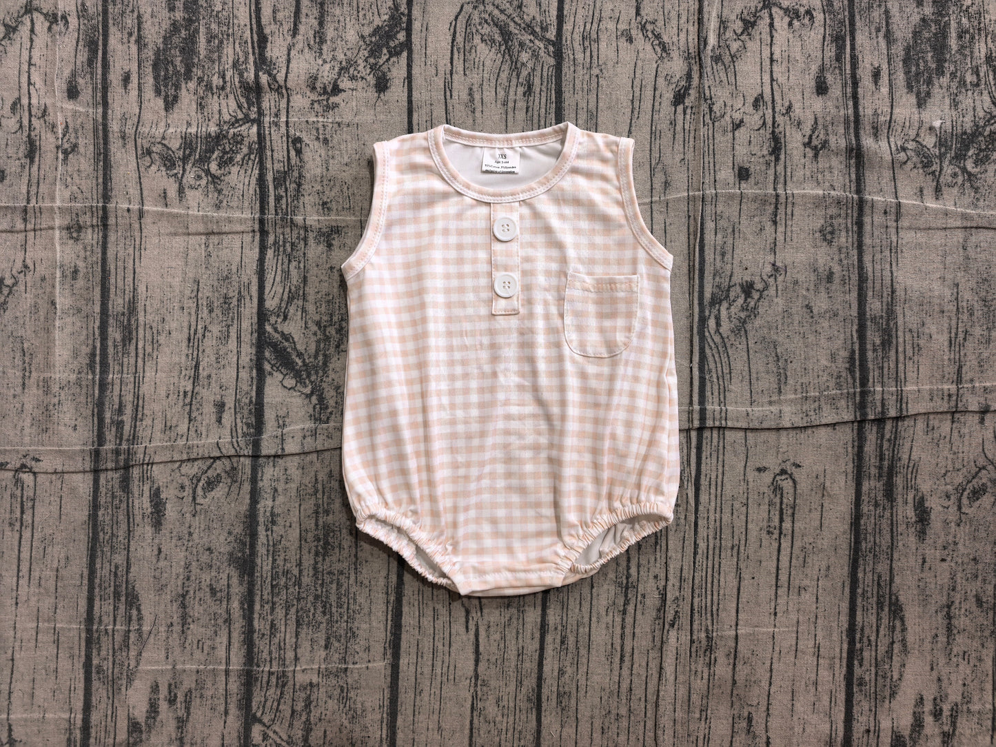 Baby Kids Sleeveless Light Pink Checked Button Pocket Rompers Preorder