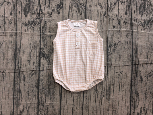 Baby Kids Sleeveless Light Pink Checked Button Pocket Rompers Preorder