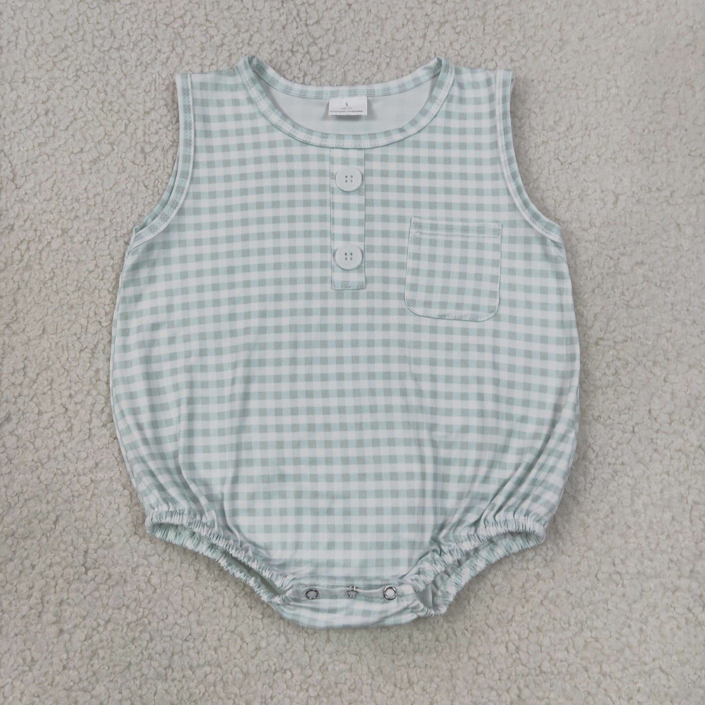 Sibling Baby Boys Sleeveless Colorful Checked Button Pocket Rompers