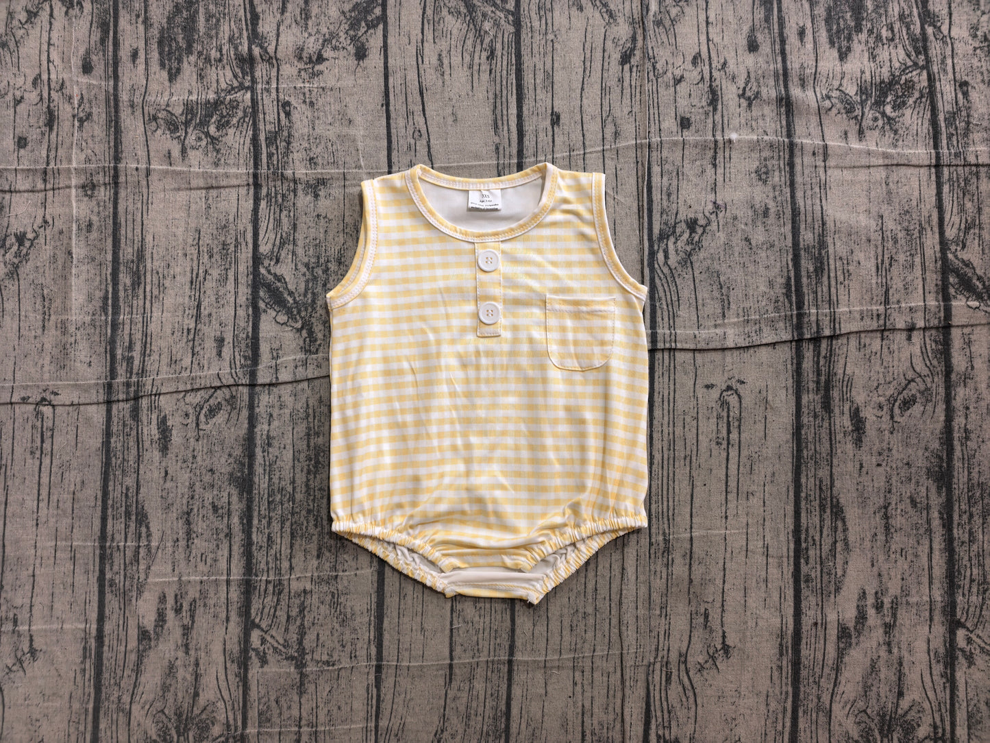 Baby Kids Sleeveless Yellow Checked Button Pocket Rompers Preorder
