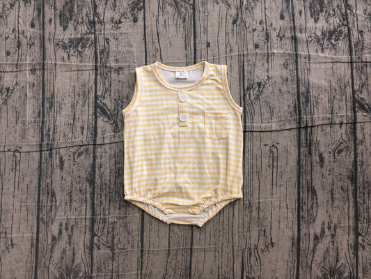 Baby Kids Sleeveless Yellow Checked Button Pocket Rompers Preorder