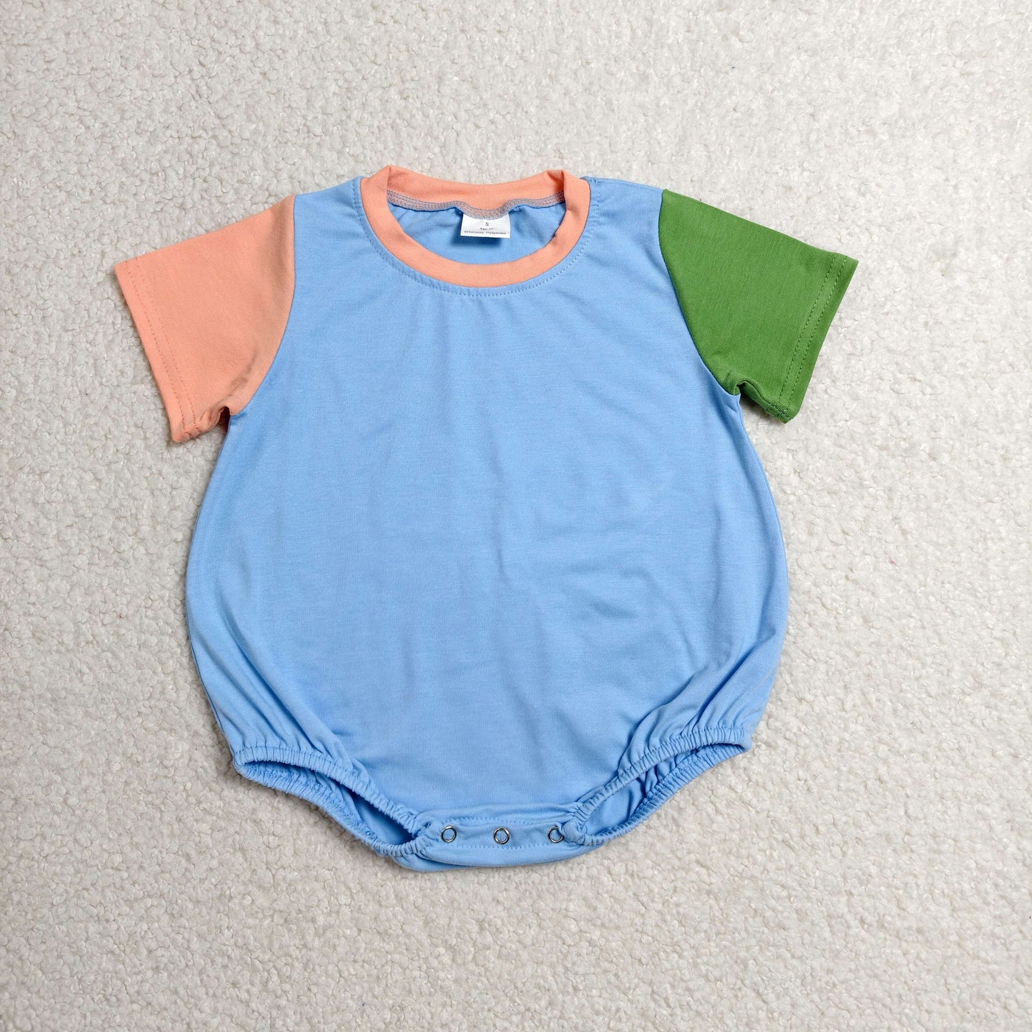 Baby Boys Short Sleeve Peach Blue Green Patchwork Rompers Preorder