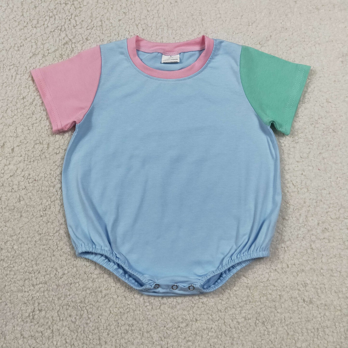 Baby Kids Short Sleeve Pink Blue Green Patchwork Rompers