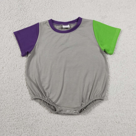 Baby Boys Short Sleeve Purple Grey Green Patchwork Rompers