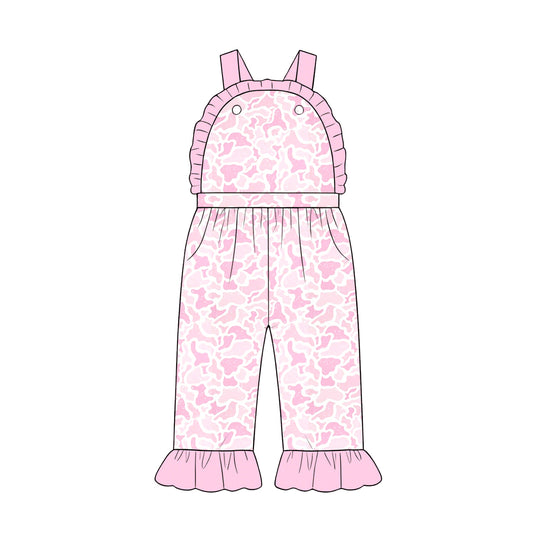 Baby Girls Strap Southern Light Pink Camo Ruffle Pant Jumpsuits Preorder