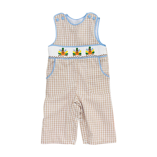 Preorder moq 5 Baby Boys Sleeveless Turkey Thanksgiving Checked Pockets Rompers