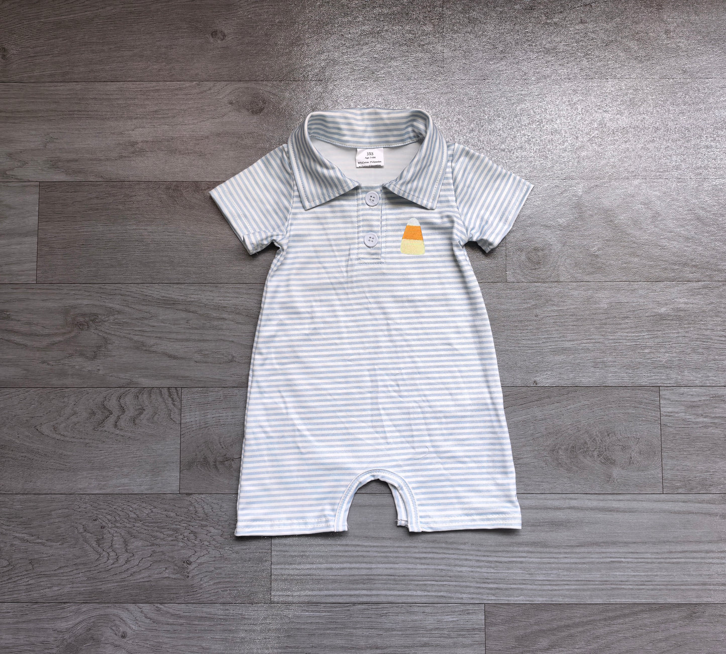 Embroidery Candy Baby Boys Blue Stripe Halloween Button Romper Preorder