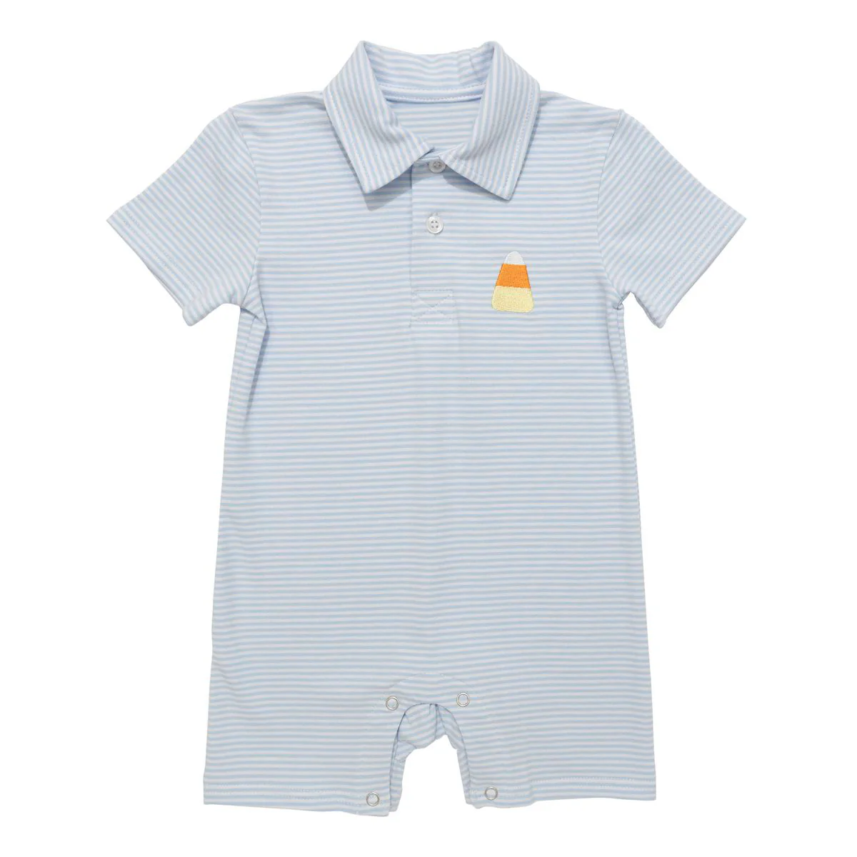 Preorder moq 5 Baby Boys Short Sleeve Blue Stripe Candy Halloween Button Rompers