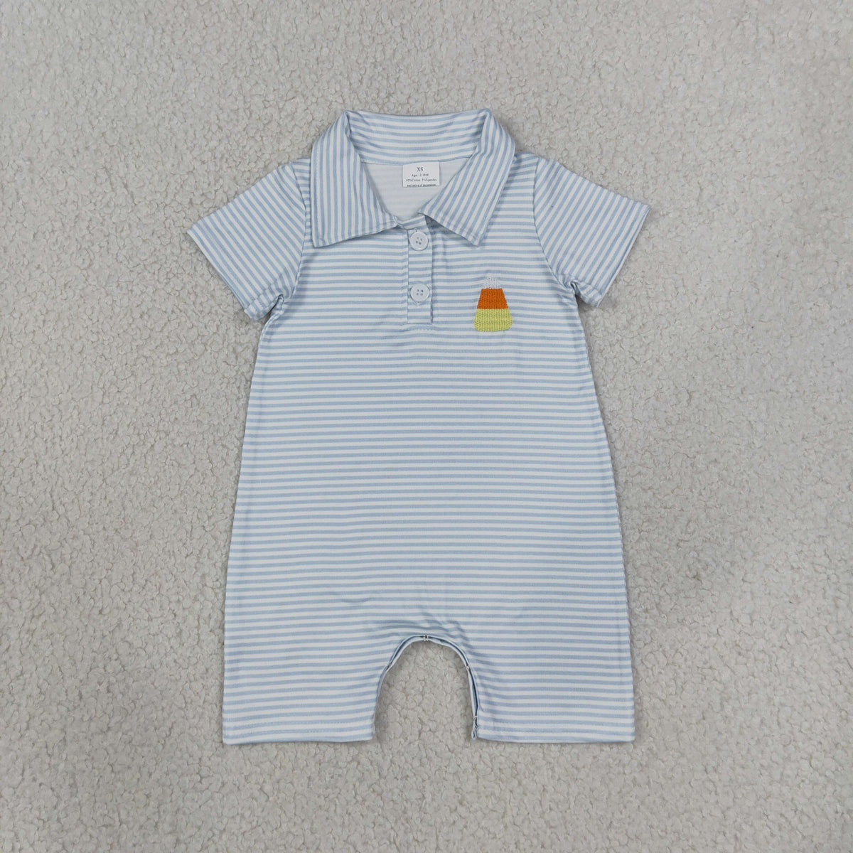 Embroidery Candy Baby Boys Blue Stripe Halloween Button Romper