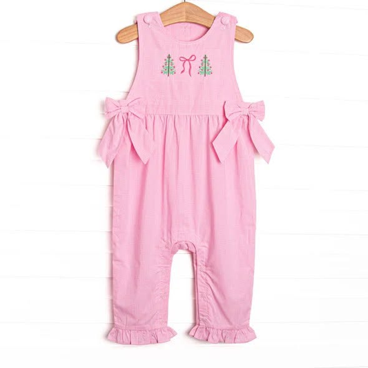 Preorder moq 5 Baby Girls Pink Sleeveless Bows Trees Christmas Pant Rompers