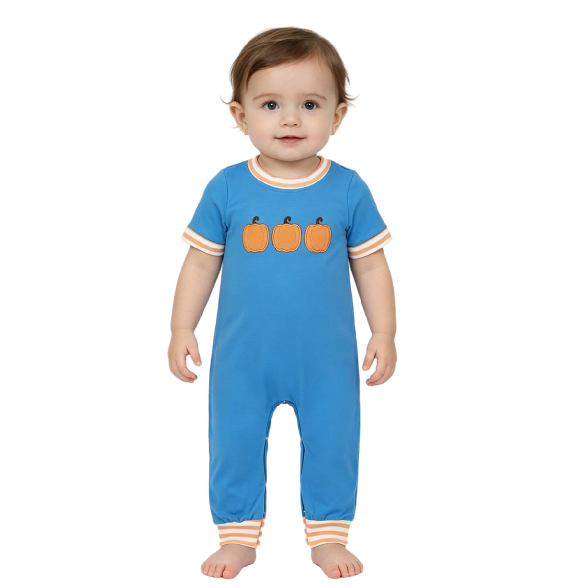 Embroidery Pumpkins Baby Boys Short Sleeve Fall Pant Rompers