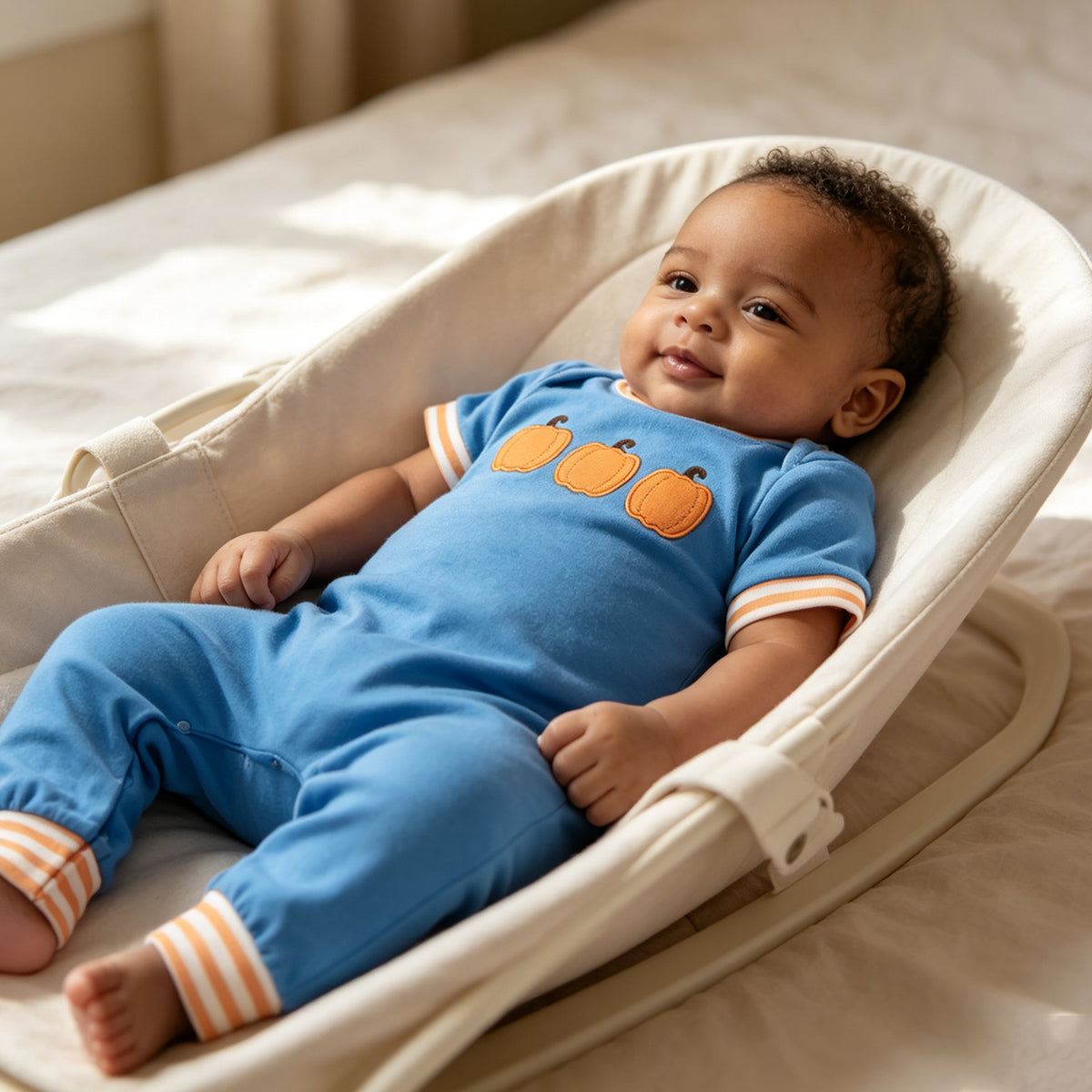 Embroidery Pumpkins Baby Boys Short Sleeve Fall Pant Rompers