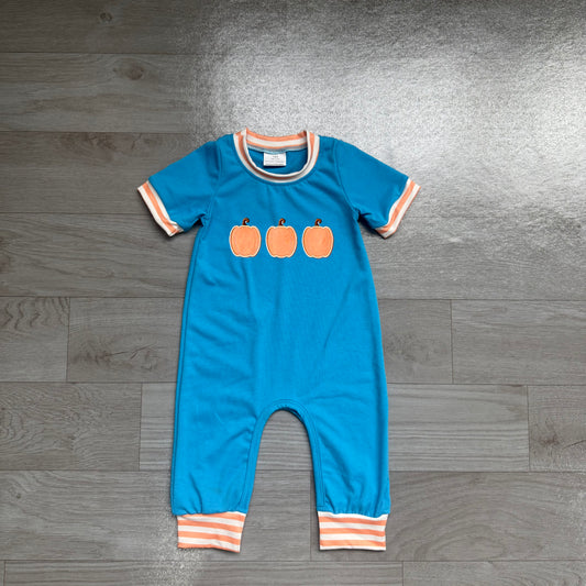 Embroidery Pumpkins Baby Boys Short Sleeve Fall Pant Rompers Preorder