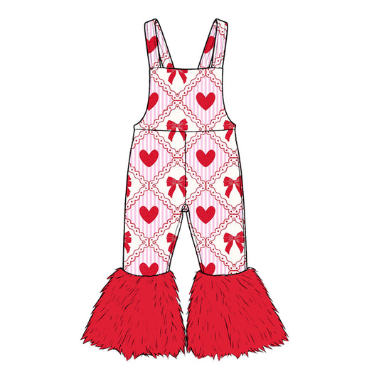 Preorder moq 5 Baby Girls Strap Hearts Bows Hearts Fur Pant Valentines Jumpsuits