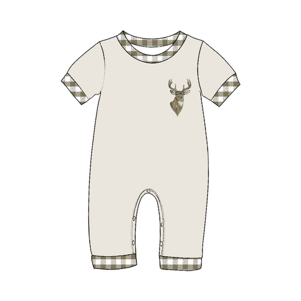 Preorder moq 5 Baby Boys Short Sleeve Deer Hunting Pant Rompers