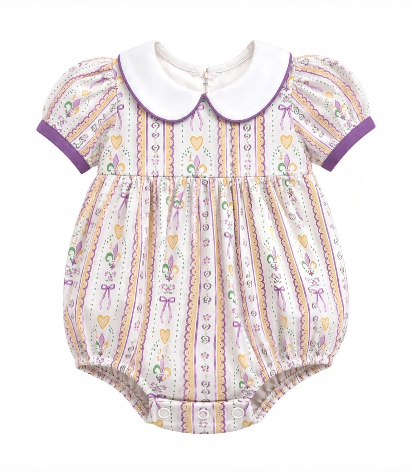 Preorder moq 5 Baby Girls Heart Anchors Stripe Mardigras Collar Ruffle Rompers