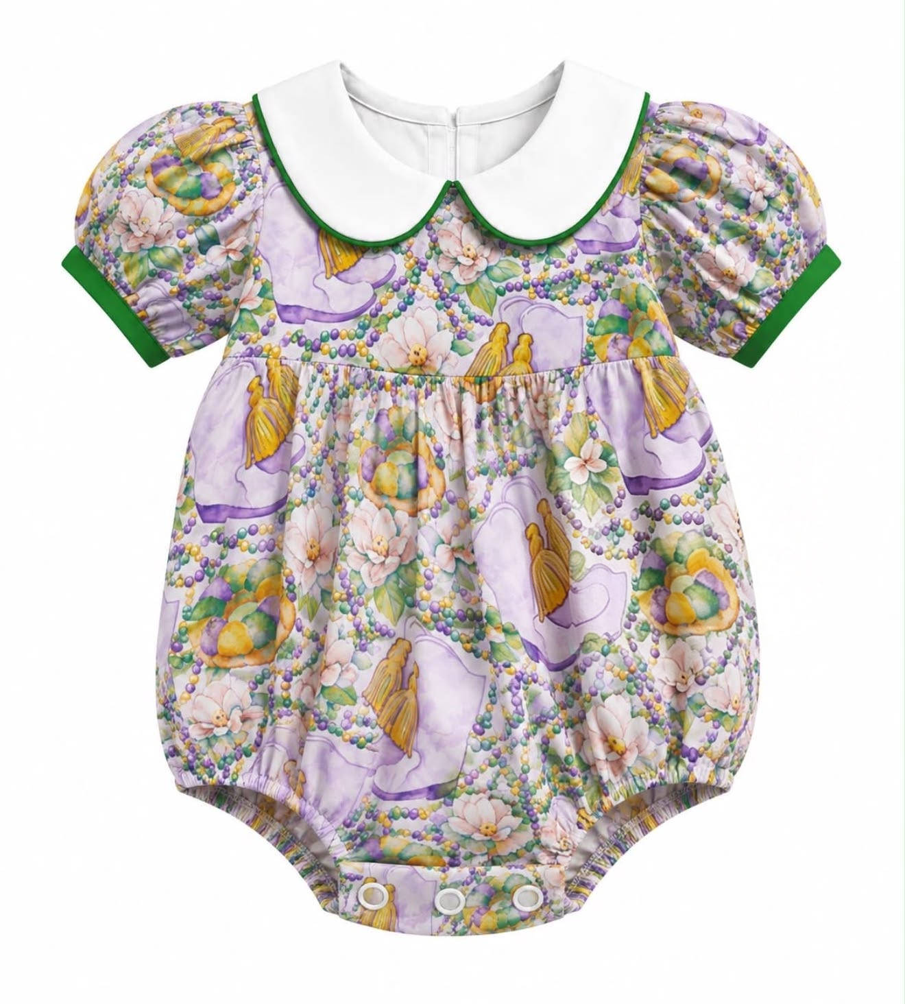 Preorder moq 5 Baby Girls Boots Necklaces Mardigras Collar Ruffle Rompers