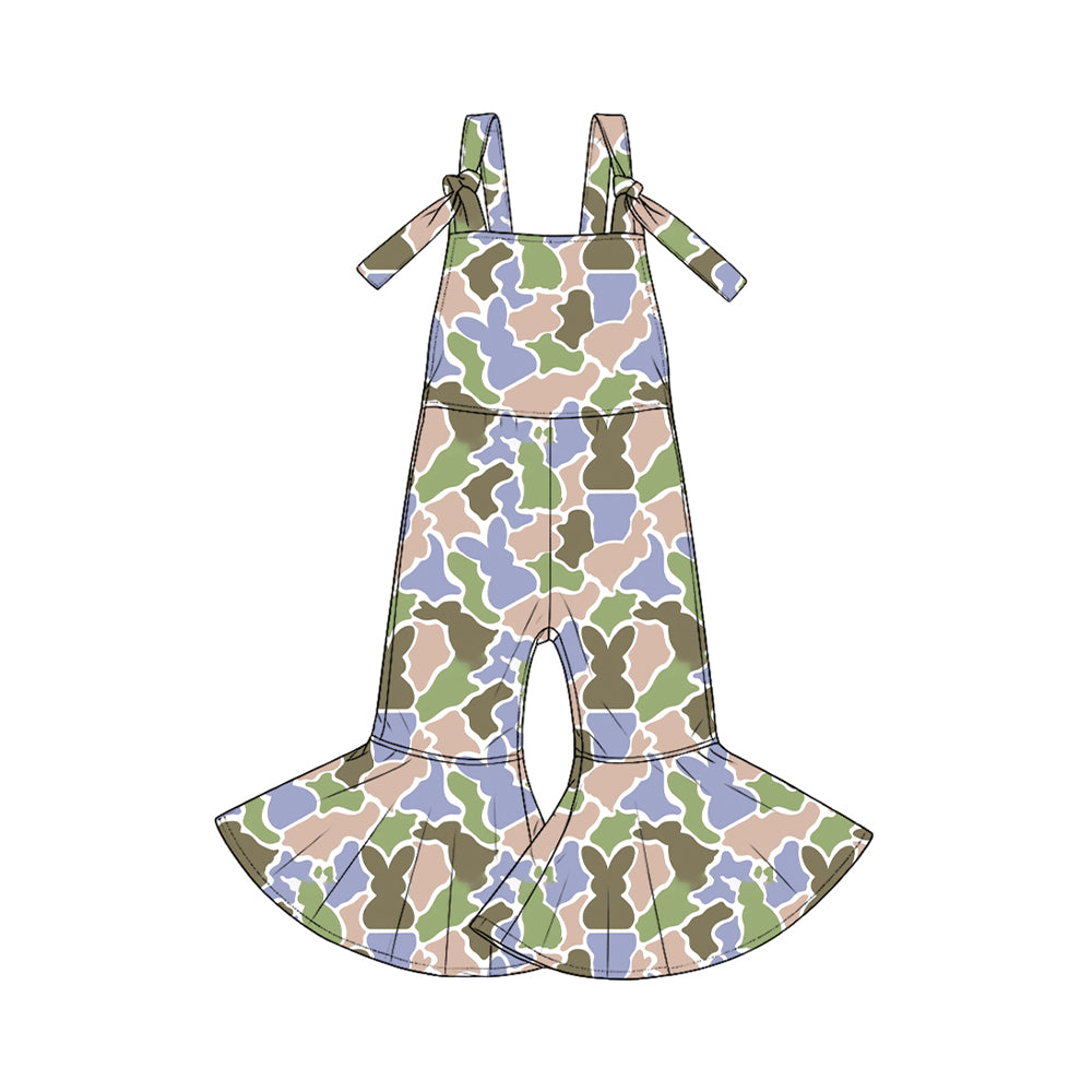 Preorder moq 5 Baby Girls Strap Rabbits Camo Easter Bell Bottom Jumpsuits