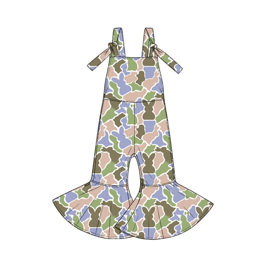Preorder moq 5 Baby Girls Strap Rabbits Camo Easter Bell Bottom Jumpsuits
