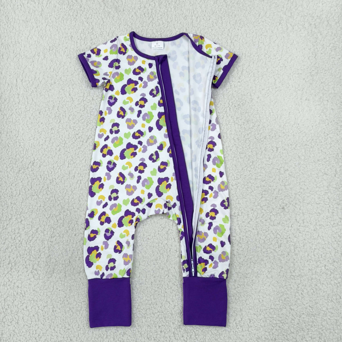 Baby Boys Short Sleeve Mardigras Leopard Two Way Zip Convertible Rompers